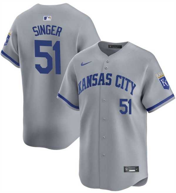 Men%27s Kansas City Royals #51 Brady Singer Gray Away Stitched Baseball Jersey Dzhi